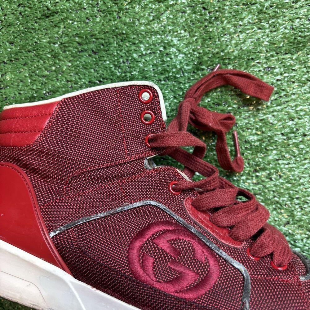 Authentic Gucci Signature High Red Mens High Top Sneakers 10.5 Shoes - Picture 2 of 8